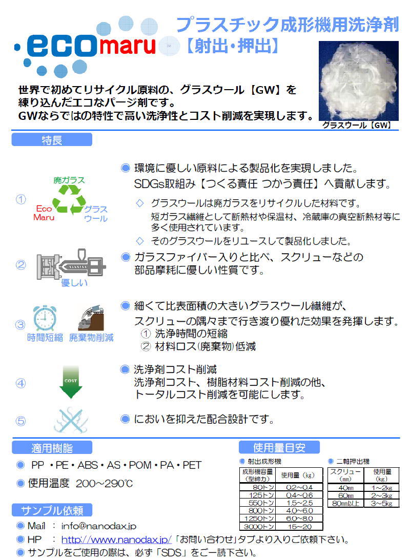 ナノダックス株式会社のプラスチック・樹脂成形機用洗浄剤・パージ剤を三菱電機と共同で開発しました。